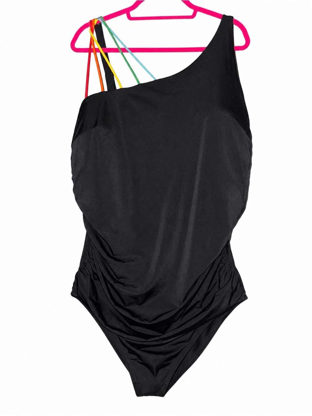 Cacique Black Rainbow Strap One Piece Bathingsuit 28W NWOT
